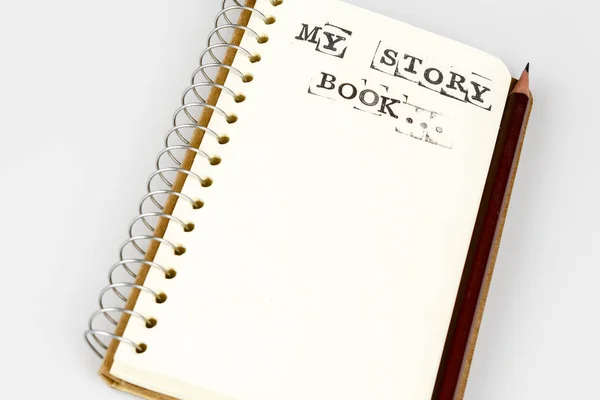 My story book on the white with brown pencil — Stock Photo, Image