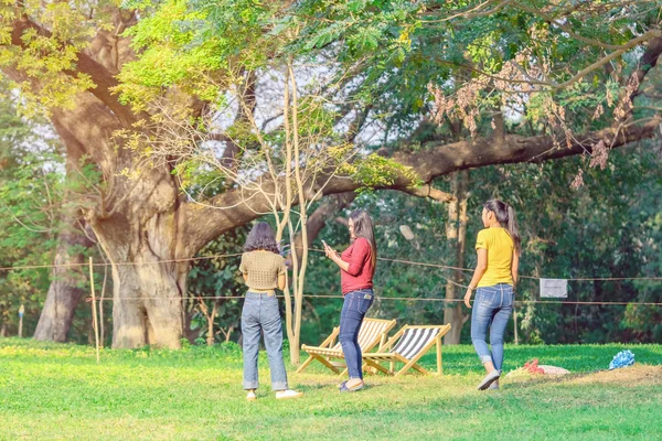 KANCHANABURI THAILAND - JANUARY 11 :   Unidentified People come KANCHANABURI THAILAND - JANUARY 11 :   Unidentified People come to visit and relax to take pictures on January 11,2020 at Mulberry Mellow in Kanchanaburi, Thailand. — Stock Photo, Image