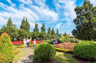 DALAT-VIETNAM-APRIL 27, 2019: 27 Nisan 2019 DALAT, Vietnam 'da ünlü çiçek parkının güzel manzarası.