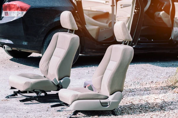 Cream Colored Car Seats Removed Black Car Sun Exposure Cleaning — Stock Photo, Image