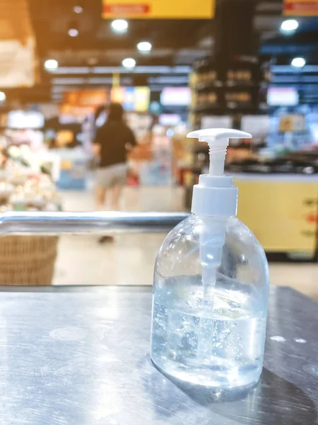 Frascos Álcool Gel Transparente Para Limpeza Das Mãos Para Evitar — Fotografia de Stock