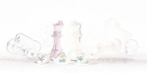 Digital artistry illustration - Watercolor and pencil drawing of the queens in a chess set defeating the kings and behead them