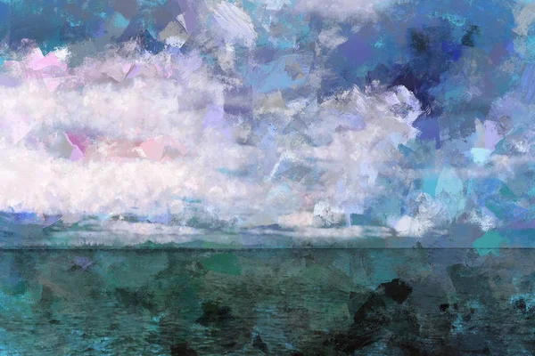 Dijital Sanatsal Illüstrasyon Fırtına Bulutlarının Toplandığı Bir Deniz Manzarasının Soyut — Stok fotoğraf