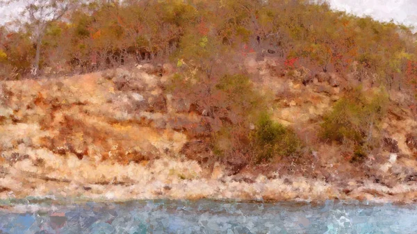Digital Artistry Illustration Abstract Watercolor Painting Rocky Coastal Shoreline Volcanic — Stock Photo, Image