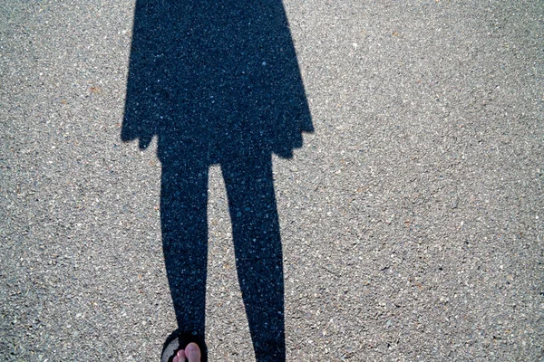 Shadow Woman Walking Bitumen Road — Stock Photo, Image