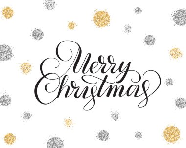 Neşeli Noel kartı el ile çizilmiş yazı ve altın glitte