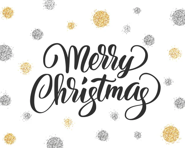 Feliz tarjeta de Navidad con letras dibujadas a mano y brillo dorado — Archivo Imágenes Vectoriales