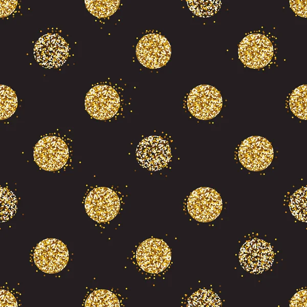 光沢のあるキラキラ ドット装飾と黒とゴールドの背景 — ストックベクタ