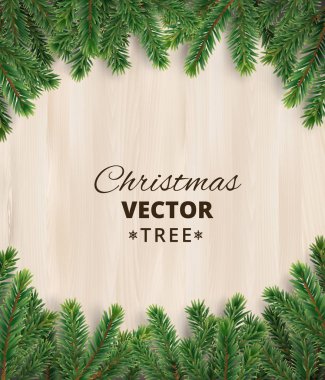 Ahşap arka plan, vektör çizim üzerinde Noel ağacı dalları