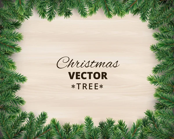 Ramos de árvore de Natal em fundo de madeira, ilustração vetorial — Vetor de Stock
