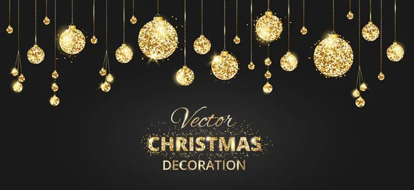 Christmas background with glitter decoration. Black and gold bac — Stock Vector