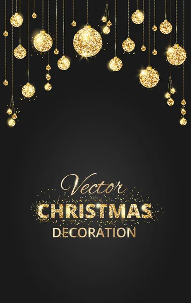 Schwarz und Gold Weihnachten Hintergrund mit Glitzerdekoration. — Stockvektor