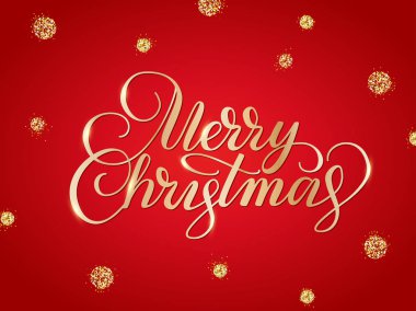 Neşeli Noel kartı el ile çizilmiş yazı ve altın glitte