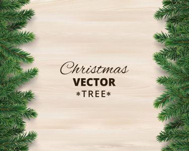 Ahşap arka plan, vektör çizim üzerinde Noel ağacı dalları