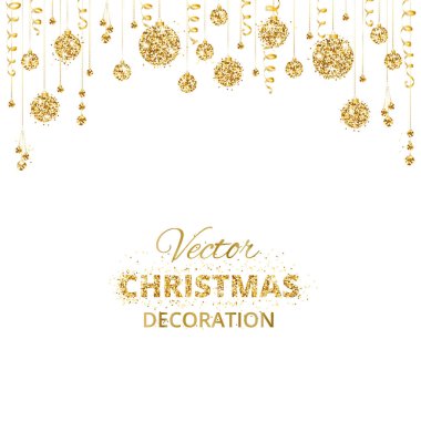 Arka plan asılı Noel topları ve üzerinde beyaz izole şeritler ile.