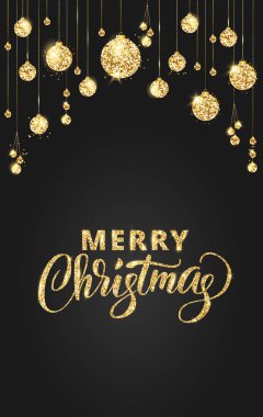 Siyah ve altın Noel arka plan glitter dekorasyonu ile. El yazı çekilmiş