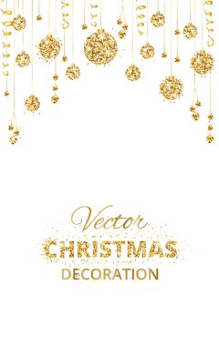 Arka plan asılı Noel topları ve üzerinde beyaz izole şeritler ile.