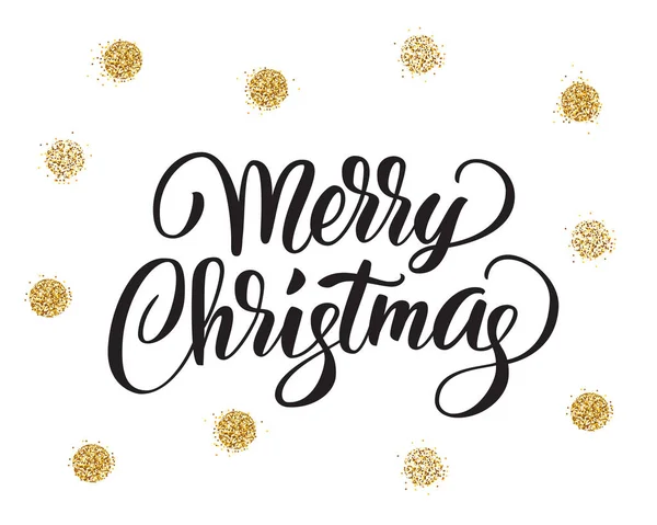 Merry Χριστουγεννιάτικη κάρτα με το χέρι που γράμματα και χρυσές κουκκίδες γκλίτερ — Διανυσματικό Αρχείο