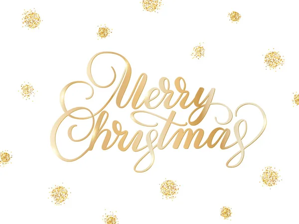 Счастливая рождественская открытка с нарисованными от руки буквами и золотым блеском — стоковый вектор