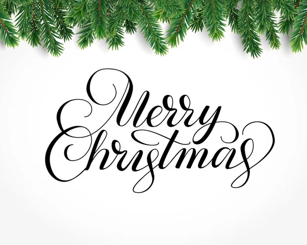 Merry christmas metin ve köknar-ağaç dalları, vektör çizim kartı — Stok Vektör