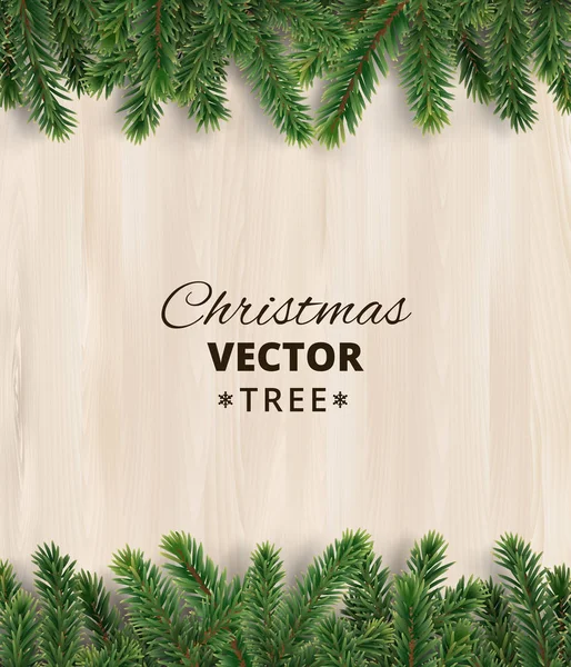 Vánoční stromek větve na dřevěné pozadí, vektorové ilustrace — Stockový vektor