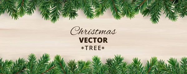 Banner com galhos de árvore de natal vetorial em fundo de madeira . — Vetor de Stock