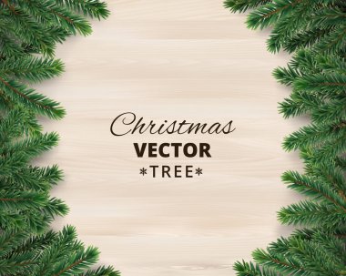 Ahşap arka plan, vektör çizim üzerinde Noel ağacı dalları