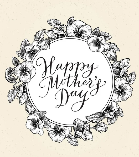 Happy mothers day card with text and frame of vintage botanical — Stock Vector
