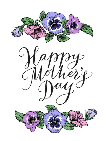 Tarjeta feliz día de las madres con texto y marco de botánica vintage — Vector de stock