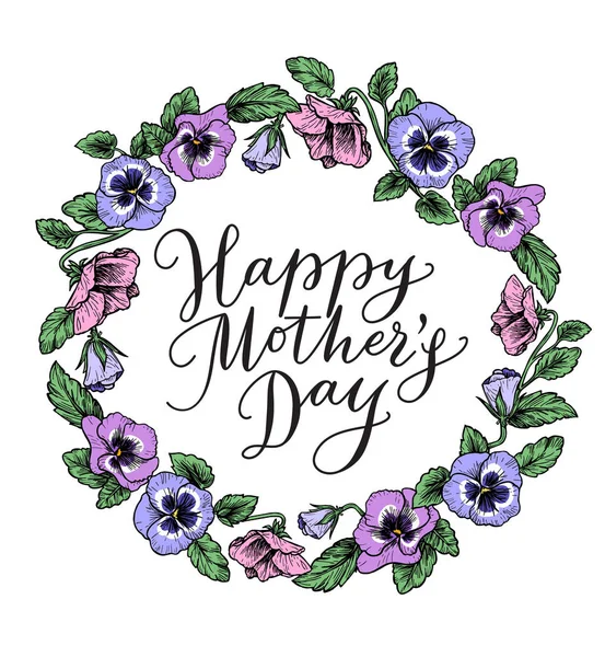 Happy motherday card con testo e cornice botanica vintage — Vettoriale Stock