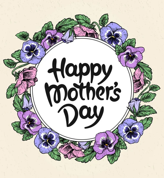 Happy mothers day card with text and frame of vintage botanical — Stock Vector