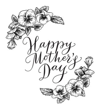 Mutlu anneler günü kartı metin ve vintage botanik çerçevesinde