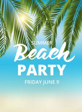 Beach parti poster şablonu tipografik elemanları ile