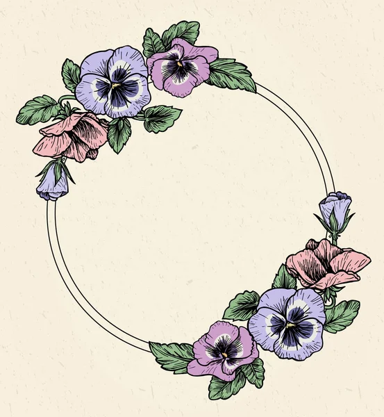 Frame met de hand getrokken pansy bloemen — Stockvector