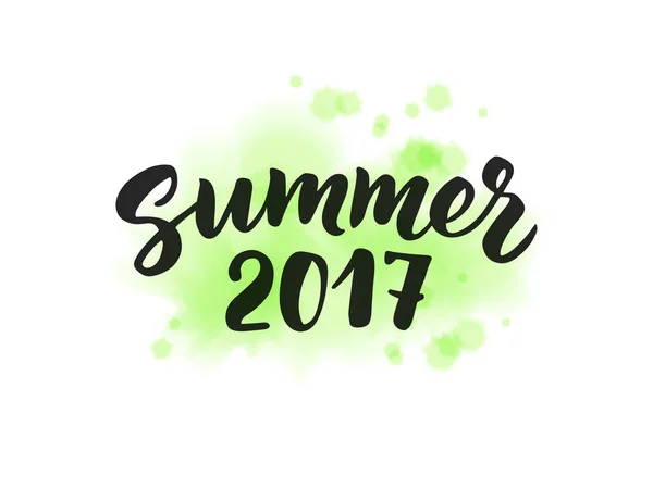 Summer 2017 text, hand drawn brush lettering. Summer label on di — Stock Vector