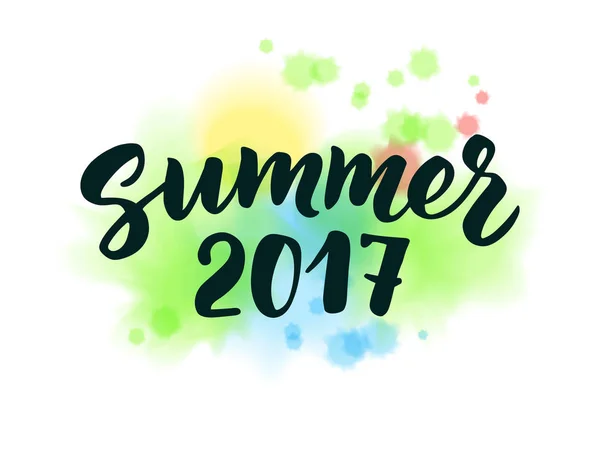Summer 2017 text, hand drawn brush lettering. Summer label on di — Stock Vector