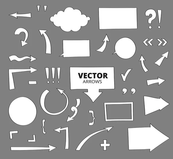 Reihe handgezeichneter Pfeile. Stift-Design-Elemente isoliert auf Weiß, — Stockvektor