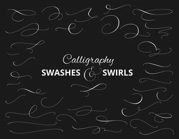 Set aangepaste decoratieve sierletters en swirls, wit op zwart. Ideaal voor bruiloft uitnodigingen, kaarten, banners, pagina decoratie. — Stockvector