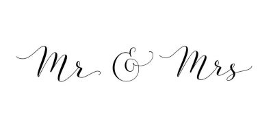 Mr and Mrs words with ampersand. Mister and Missis hand written custom calligraphy isolated on white. clipart