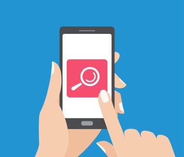 Akıllı telefon tutarak ve arama düğmesi ile ekranın dokunmadan el. Büyüteç simgesini.