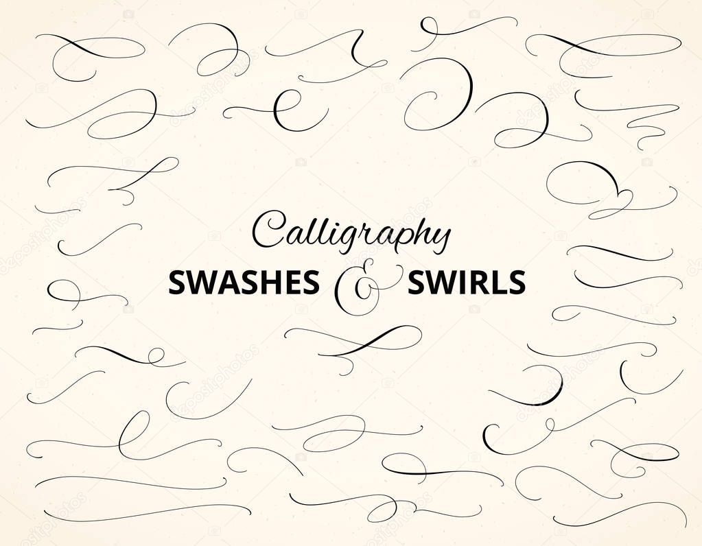 Set of custom decorative swashes and swirls, white on black. Great for wedding invitations, cards, banners, page decoration.