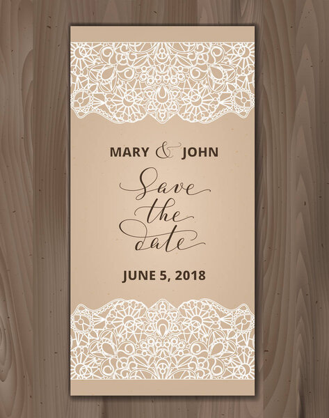 Save the date card, wedding invitation template. Hand written custom calligraphy.