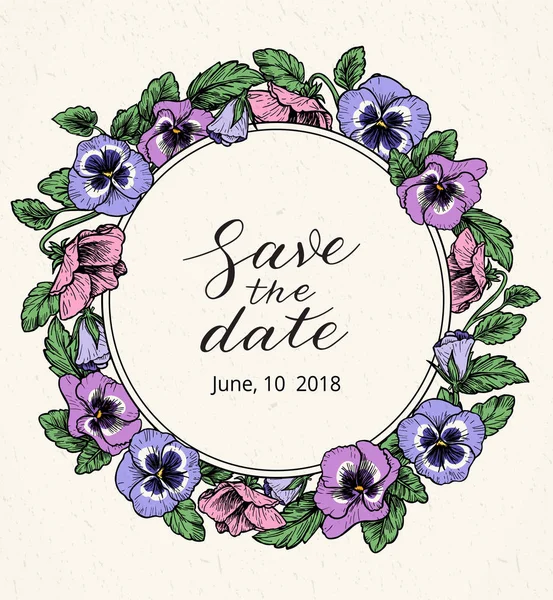 Modèle de conception d'invitation de mariage avec Save the date text and frame of vintage botanical flowers . — Image vectorielle