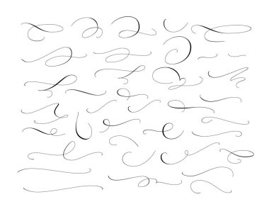 Set of custom decorative swashes and swirls, white on black. Great for wedding invitations, cards, banners, page decoration. clipart