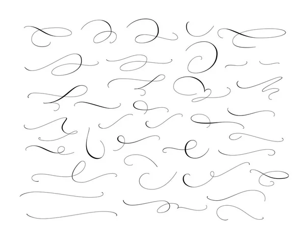 Set aangepaste decoratieve sierletters en swirls, wit op zwart. Ideaal voor bruiloft uitnodigingen, kaarten, banners, pagina decoratie. — Stockvector