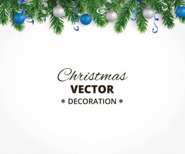 Noel arka plan asılı topları ve kaburga köknar ağacı garland ile