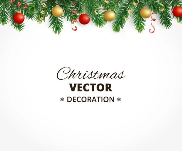 Köknar ağacı garland, topları ve şerit asılı ile Noel arka plan