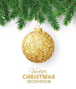 Vektör Noel ağaç dalları ve glitter top asılı arka plan