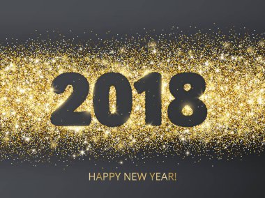 2018 glitter tipografi tasarımı. Altın parlak vektör toz dikdörtgen siyah numaraları ile