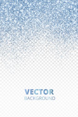 Düşen glitter konfeti. Mavi vektör toz, şeffaf arka plan üzerinde izole patlama. Köpüklü glitter sınır, çerçeve.